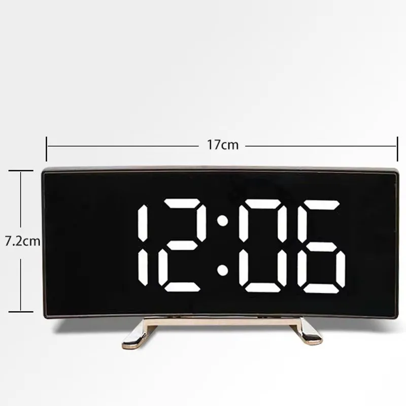 LED Mirror Alarm Clock Large Curved Digital Desktop Smart Silent Living Room - Image 6