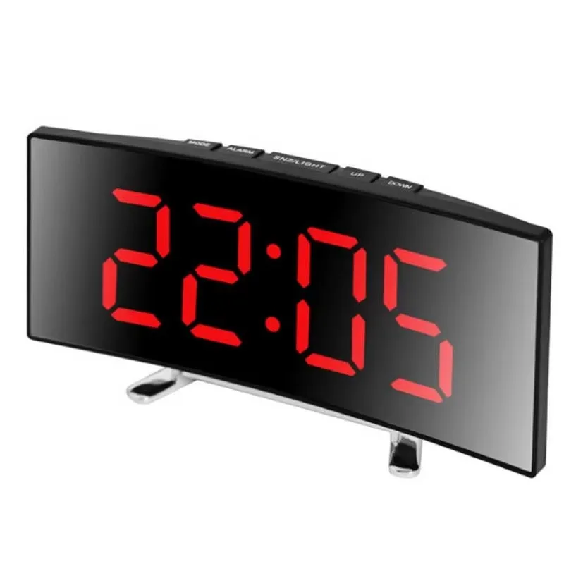LED Mirror Alarm Clock Large Curved Digital Desktop Smart Silent Living Room - Image 7