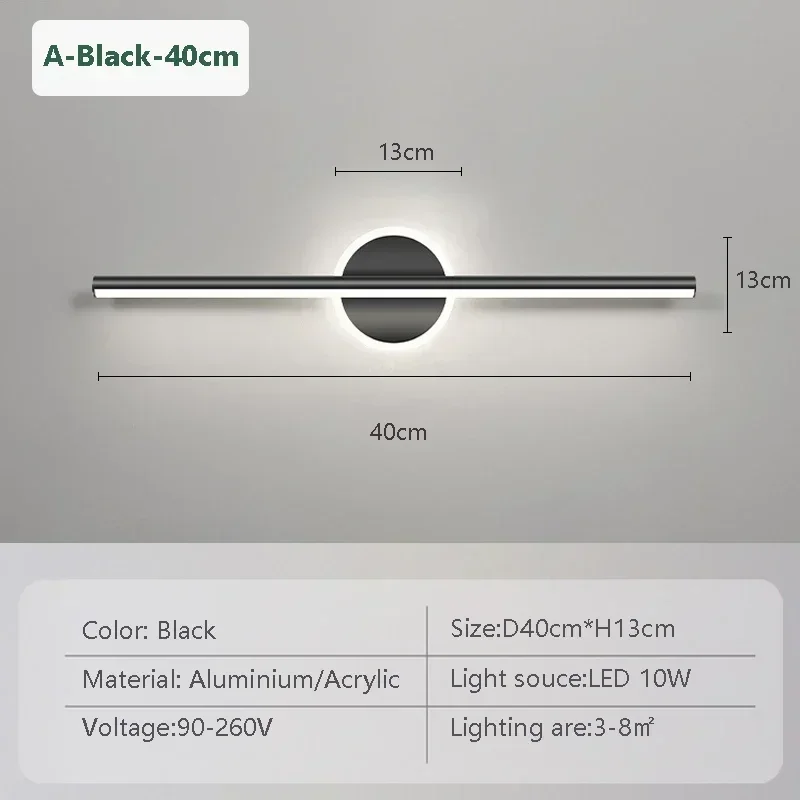 LED Mirror Front Wall Light – 40/60cm Gold Black Indoor Lamp for Bathroom & Bedroom - Image 13