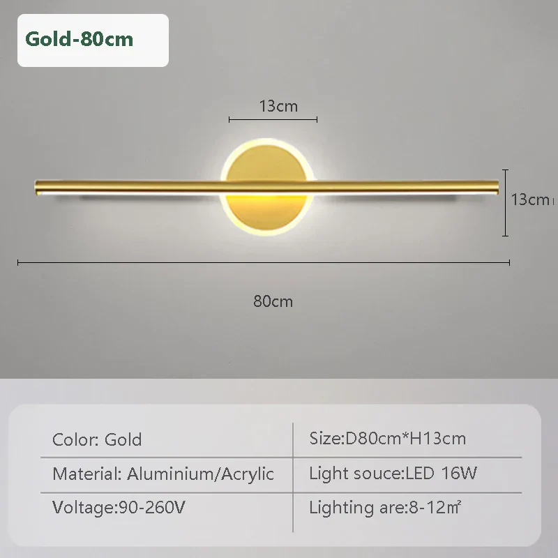 LED Mirror Front Wall Light – 40/60cm Gold Black Indoor Lamp for Bathroom & Bedroom - Image 14