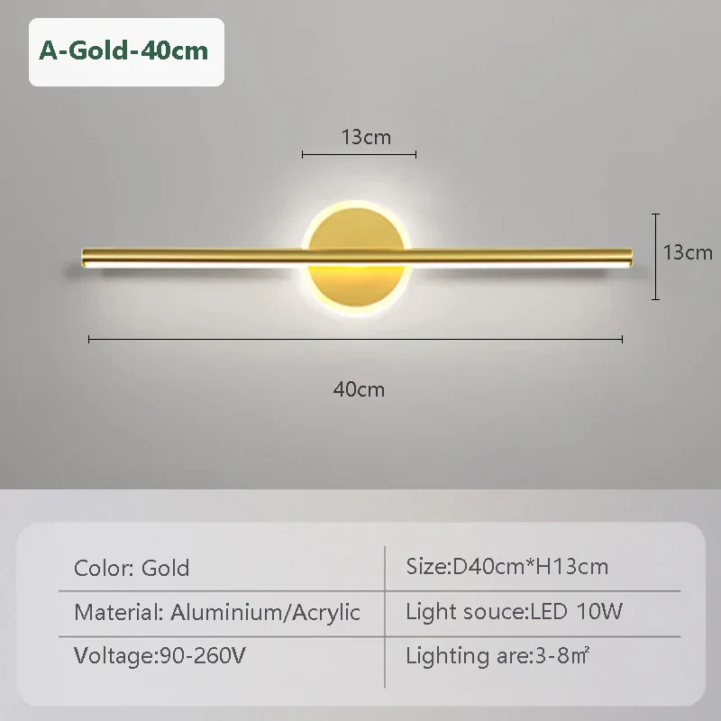 LED Mirror Front Wall Light – 40/60cm Gold Black Indoor Lamp for Bathroom & Bedroom - Image 16