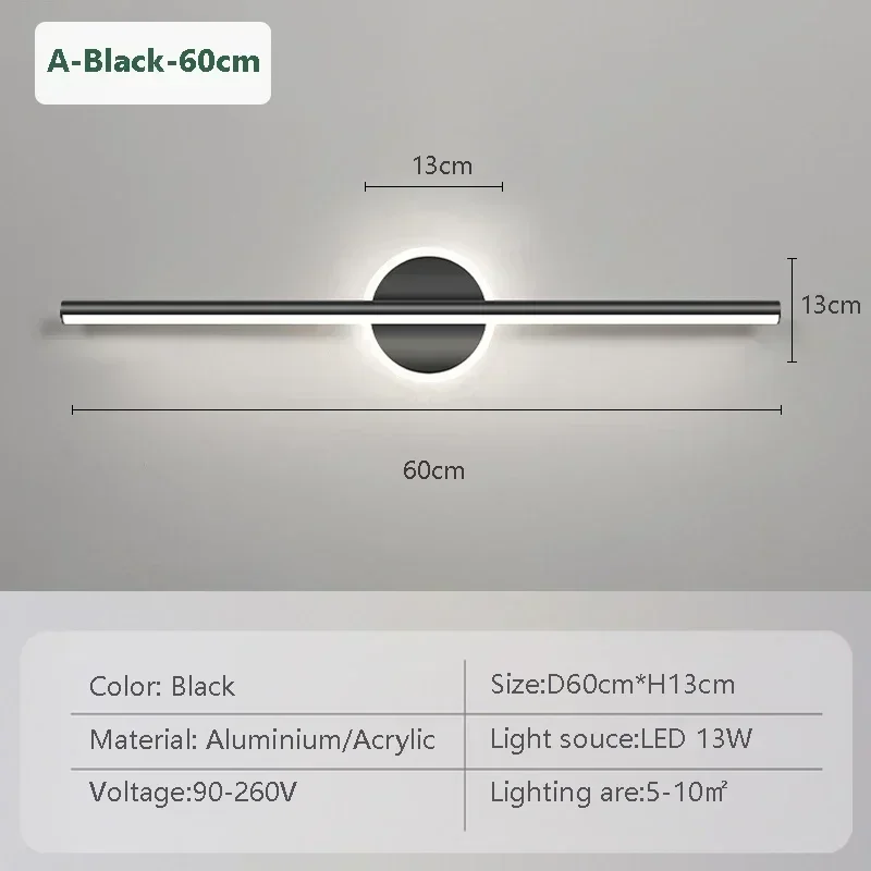 LED Mirror Front Wall Light – 40/60cm Gold Black Indoor Lamp for Bathroom & Bedroom - Image 17