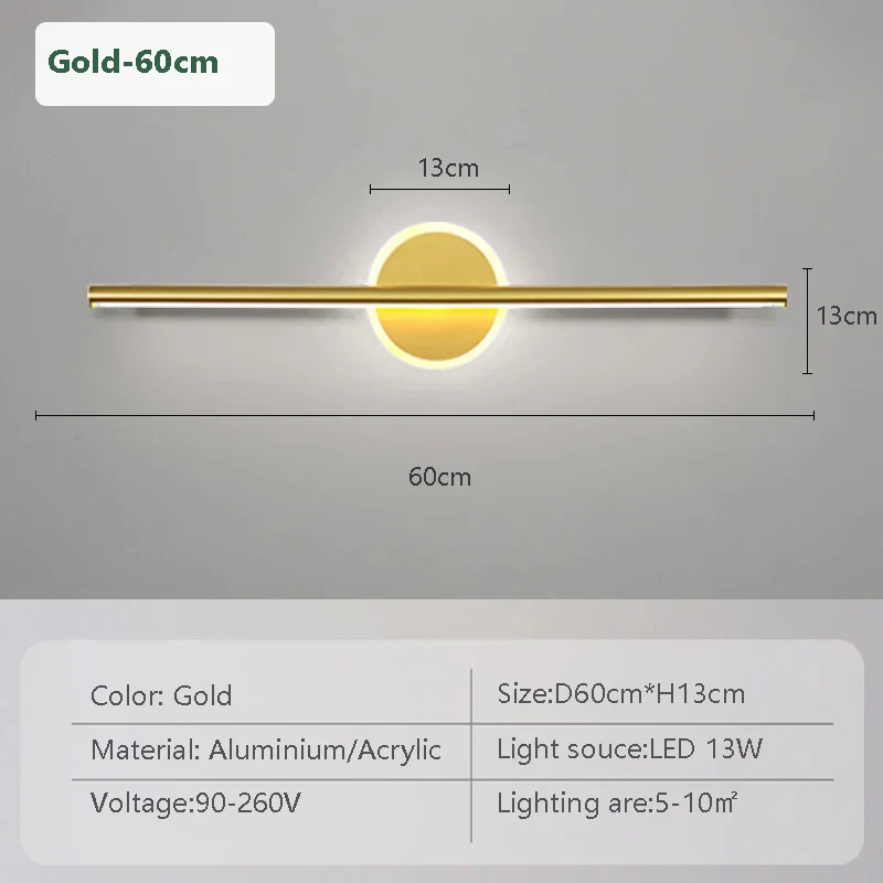 LED Mirror Front Wall Light – 40/60cm Gold Black Indoor Lamp for Bathroom & Bedroom - Image 7