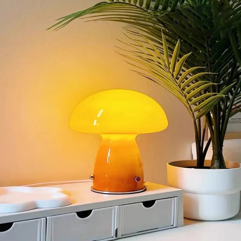 LED Mushroom Table Lamp USB Tri Color Ambient Light Bedside Dining Camping Decor