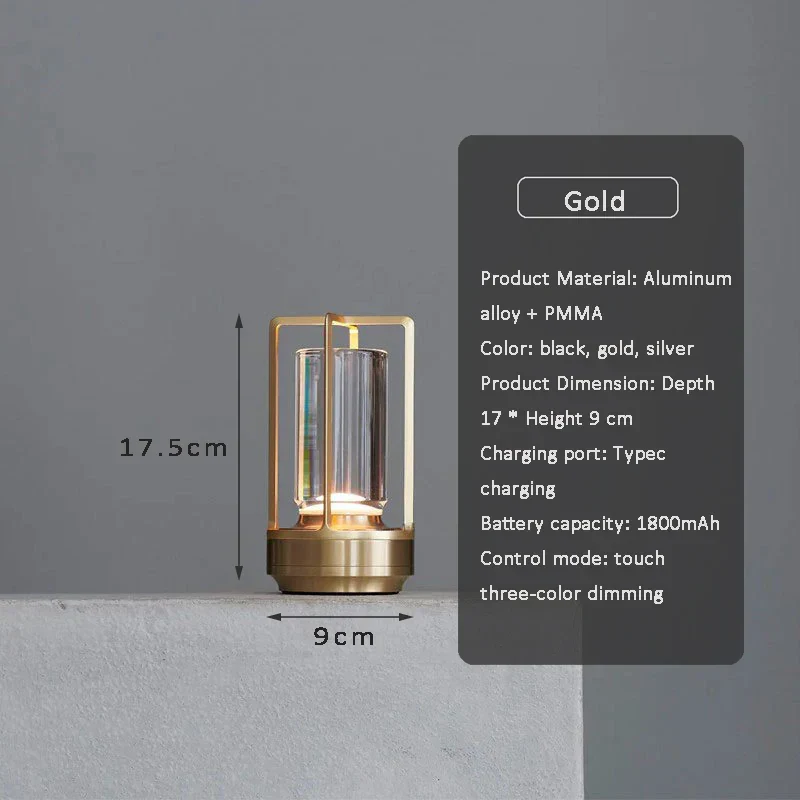 LED Rechargeable Touch Table Lamp Crystal Aluminum Night Light for Home & Restaurant - Image 5