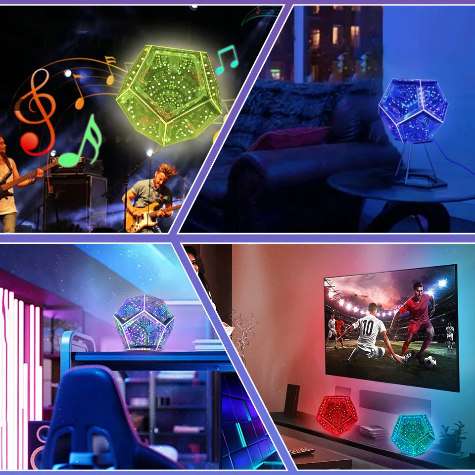 LED RGB Dodecahedron Night Light Geometric Colorful Space Lamp Home Decor Gift - Image 6