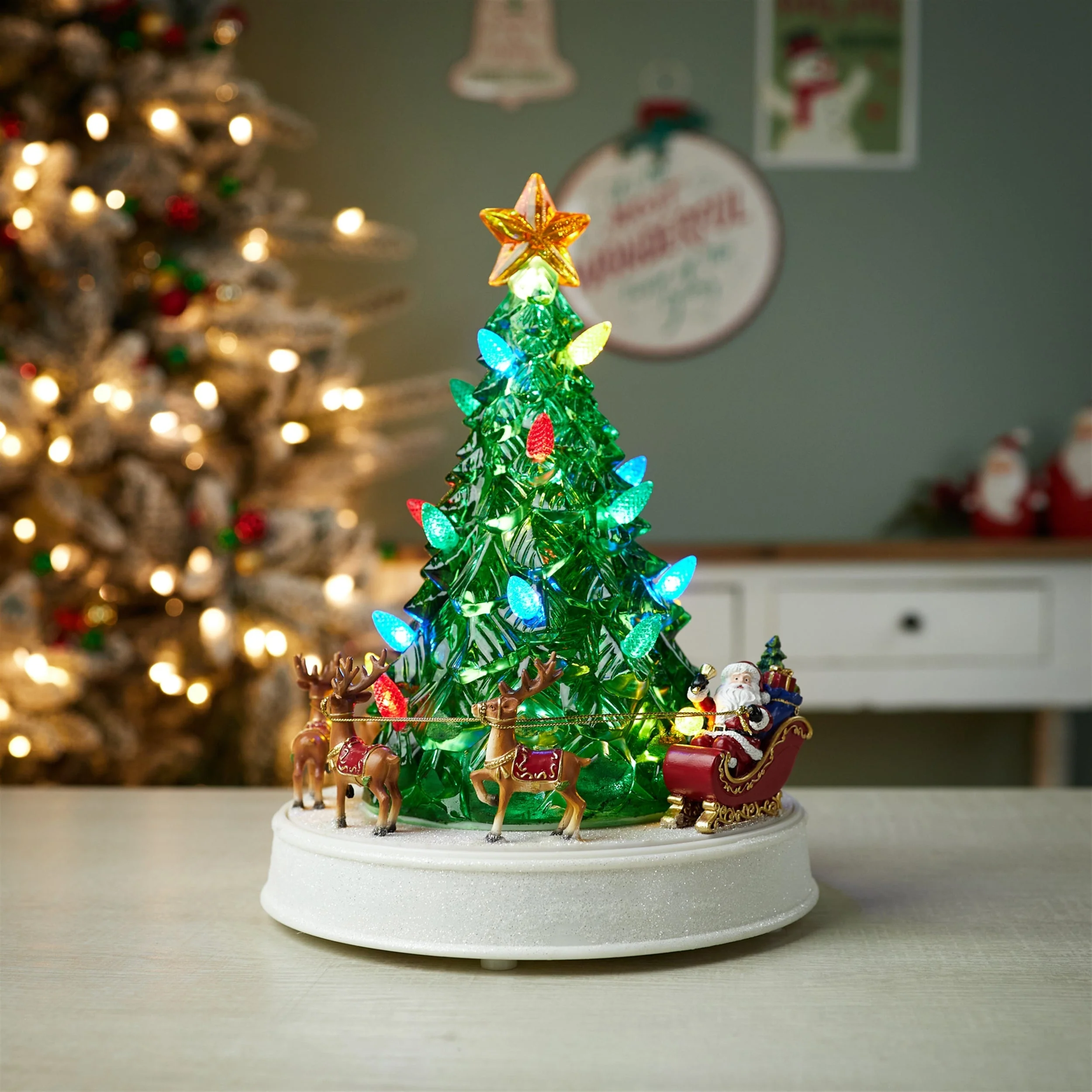 LED Rotating Musical Santa's Sleigh Christmas Tree 11"H - Image 2