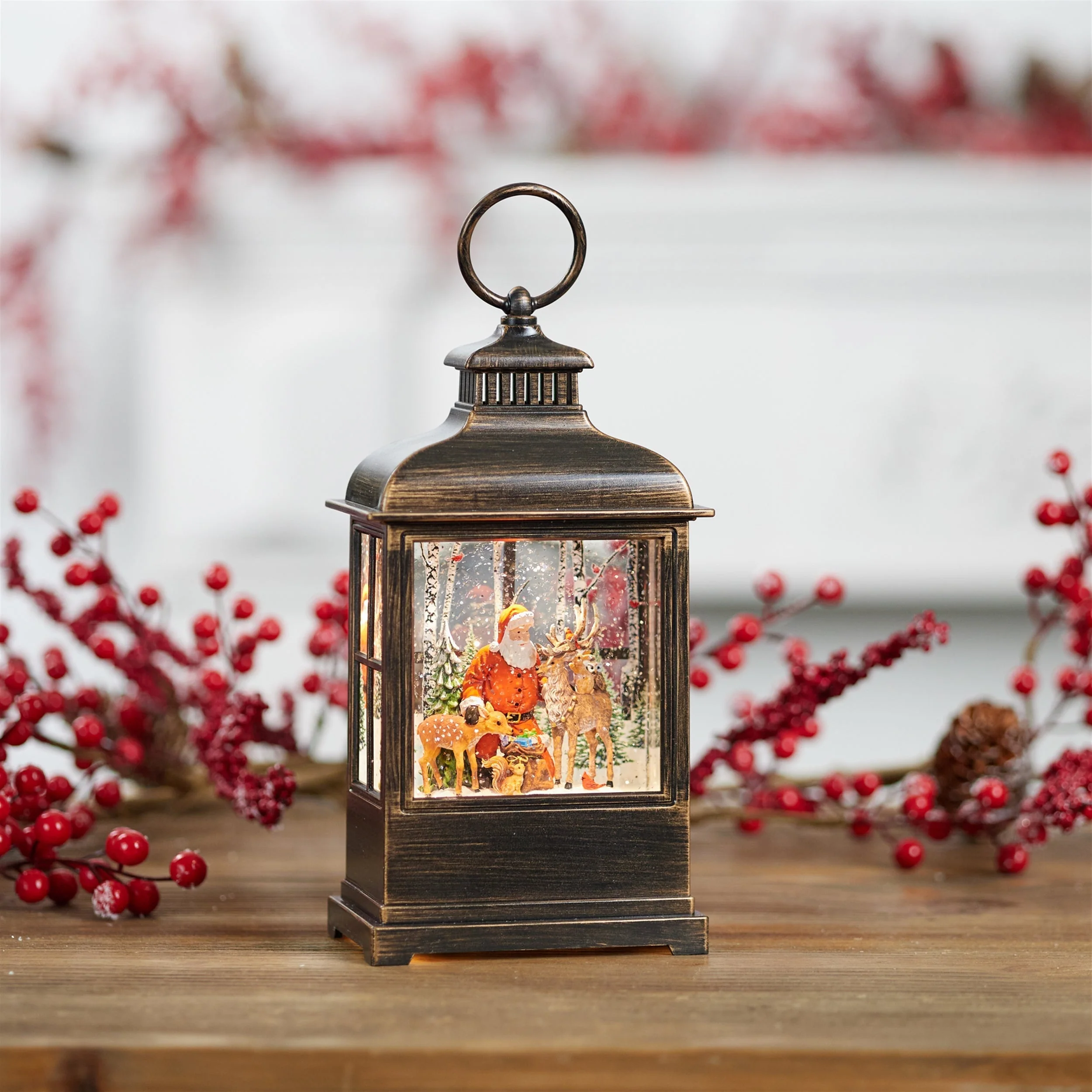 Led santa and woodland animals snow globe 9"h - Image 2