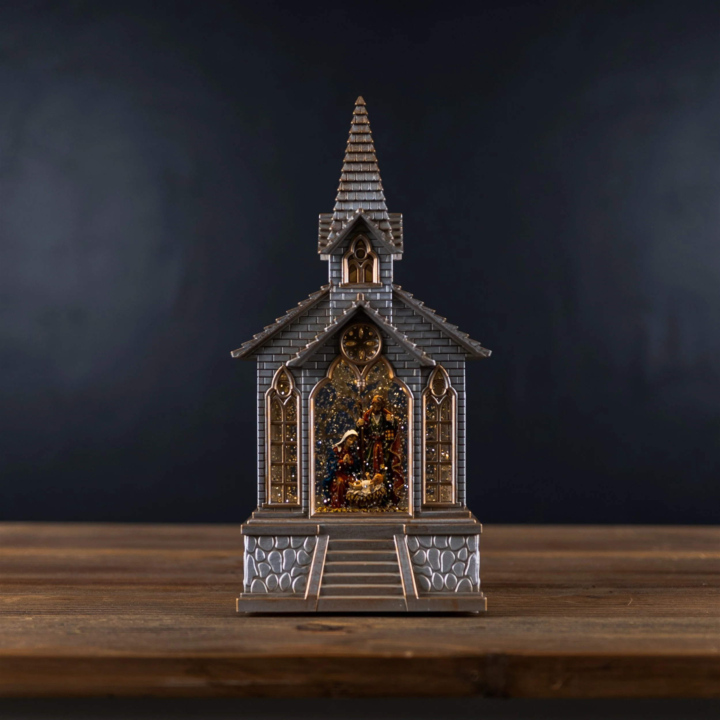 LED Snow Globe Church with Nativity 8.25"H - Image 2