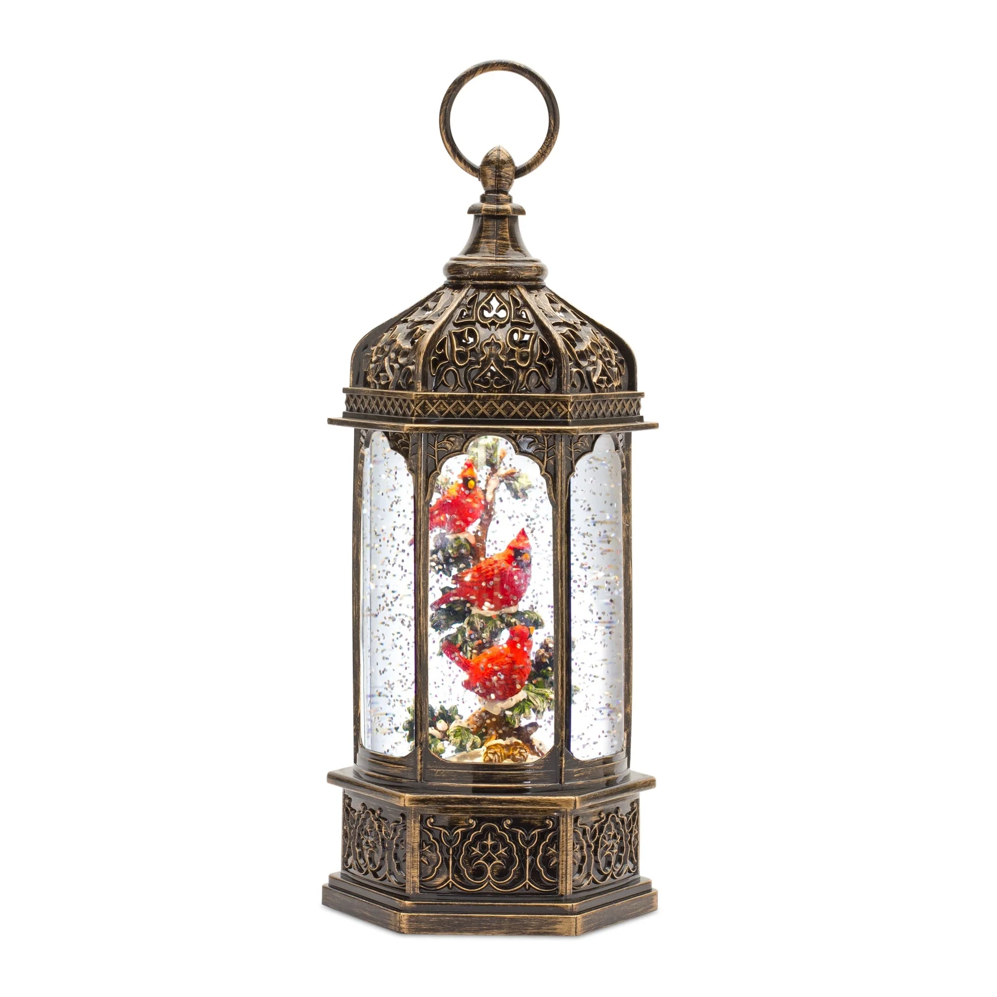 LED Snow Globe Lantern with Cardinal Bird Branch 13"H - Image 2