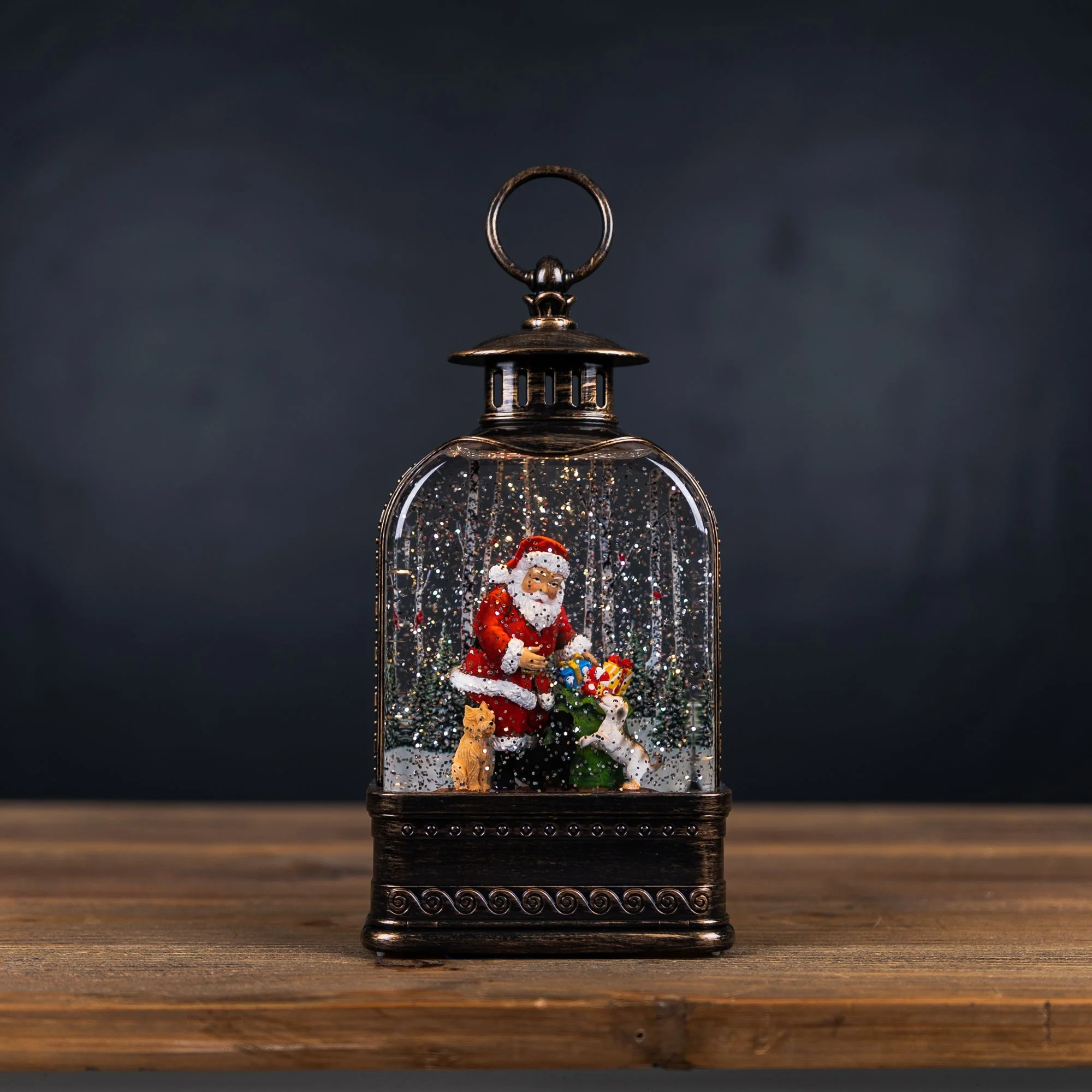 LED Snow Globe Lantern with Santa and Dog 11.25"H - Image 2