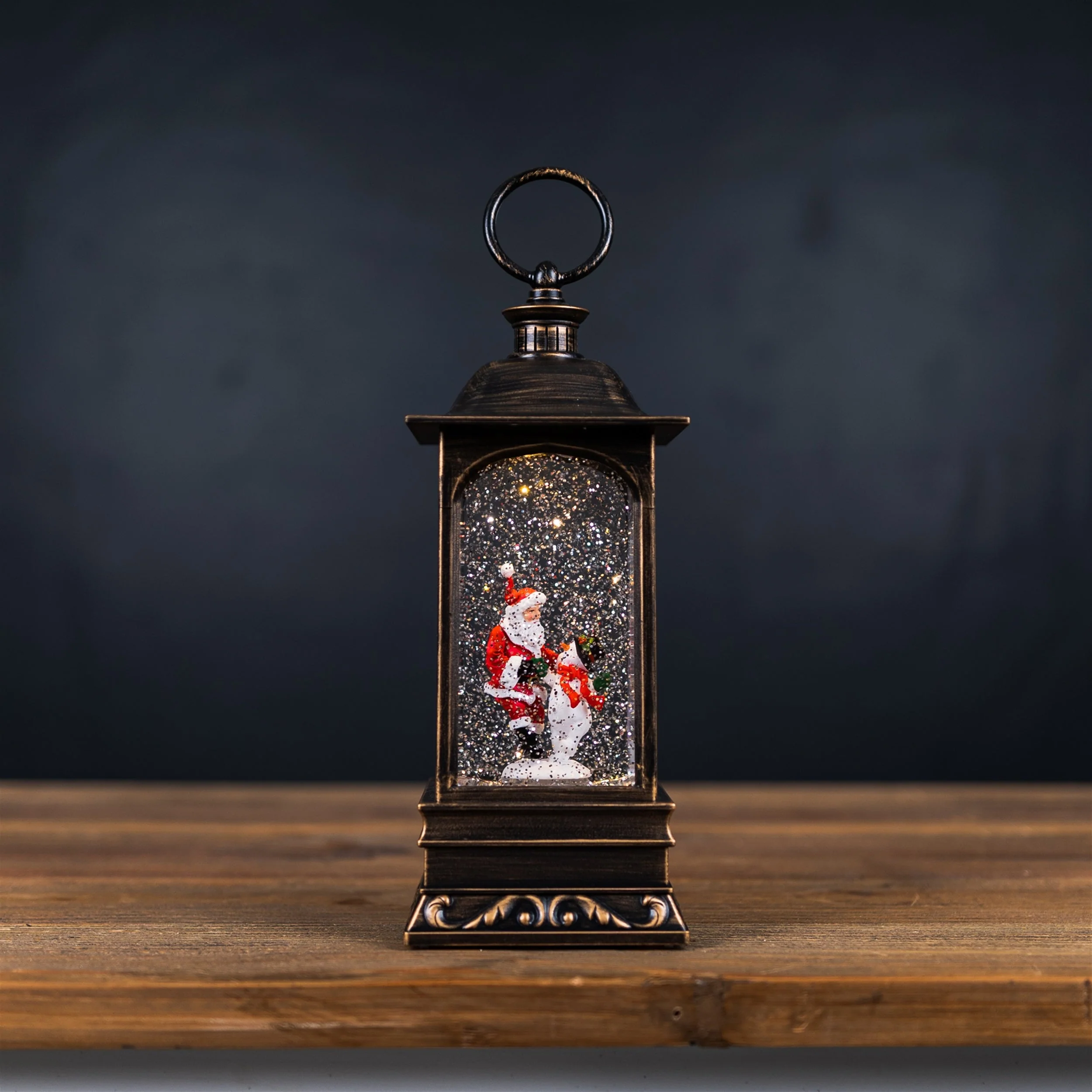 LED Snow Globe Lantern with Santa and Snowman 10.5"H - Image 2