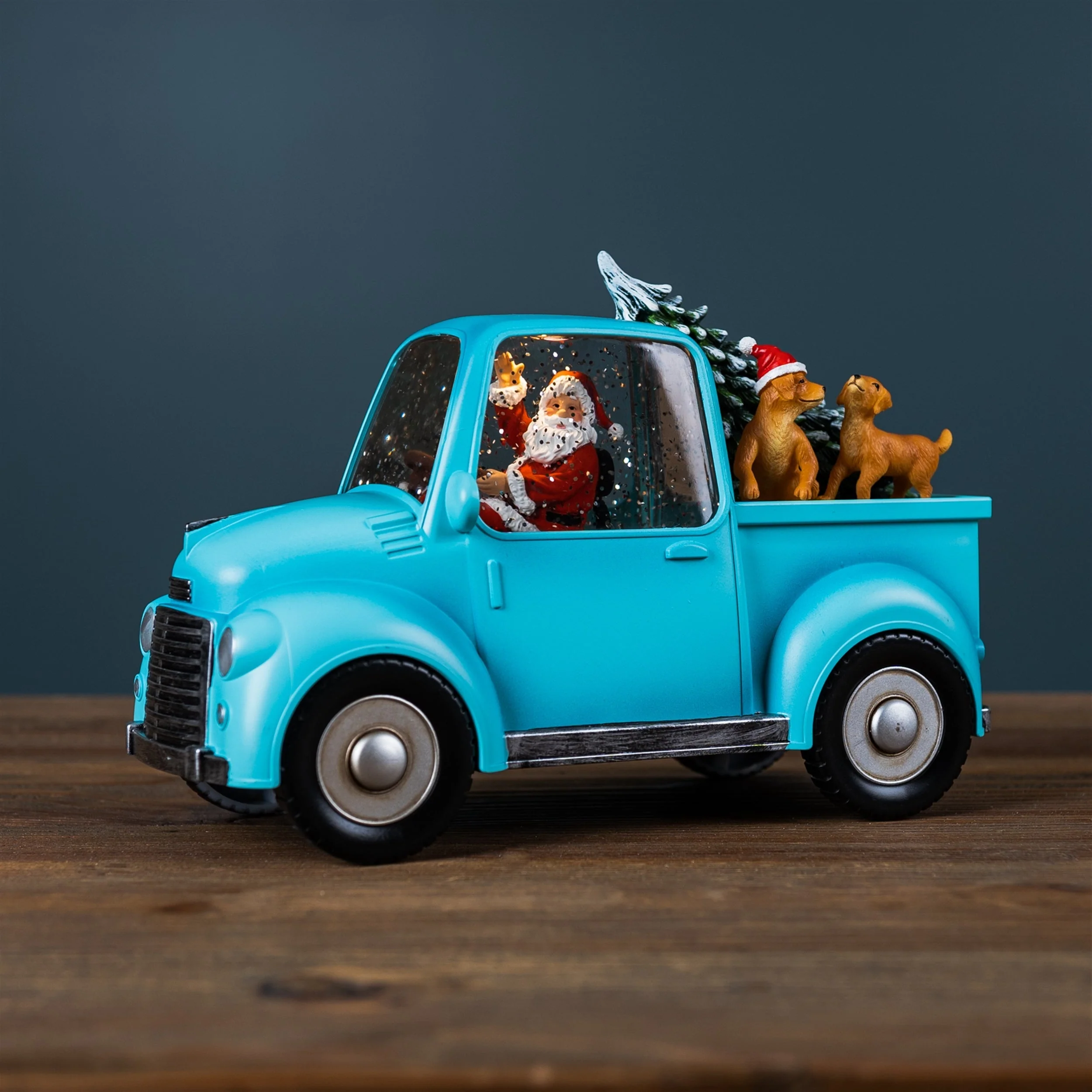 LED Snow Globe Truck with Santa and Dogs 8.75"H - Image 2