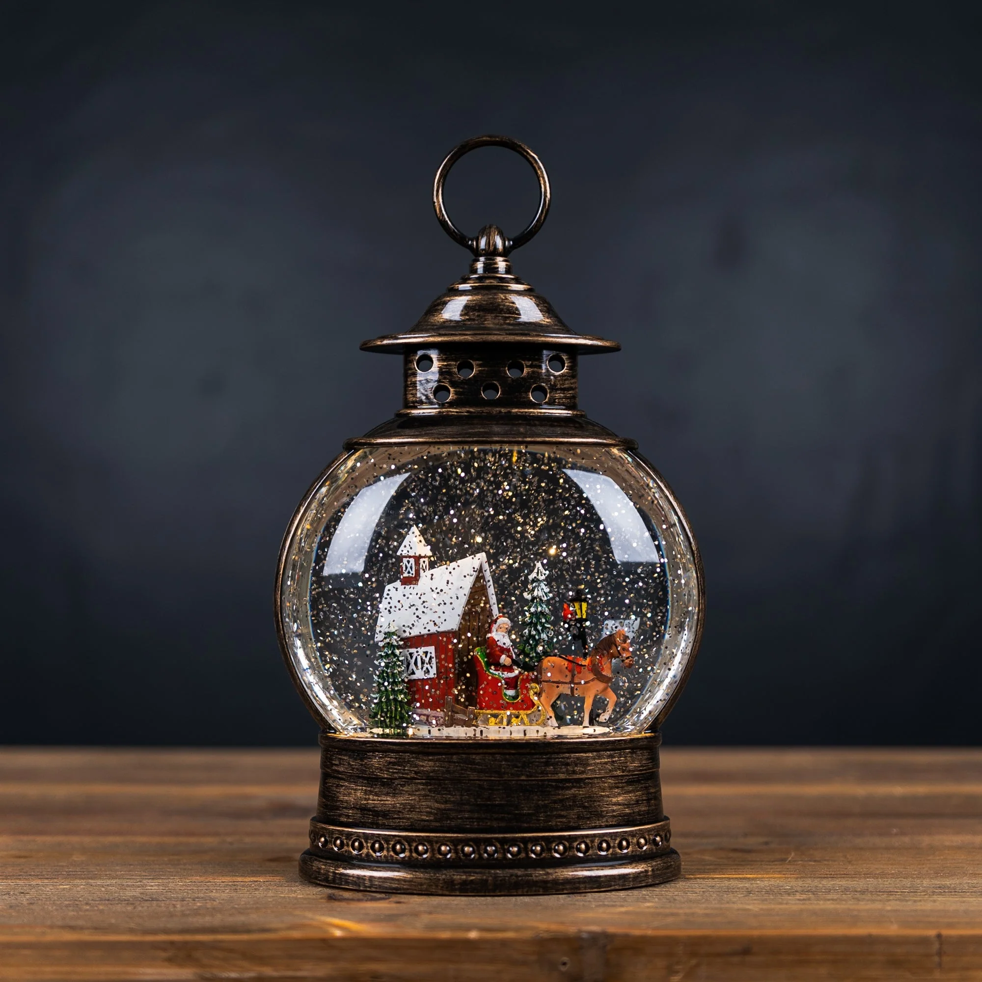 LED Snow Globe with Santa's Sleigh 11.5"H - Image 2