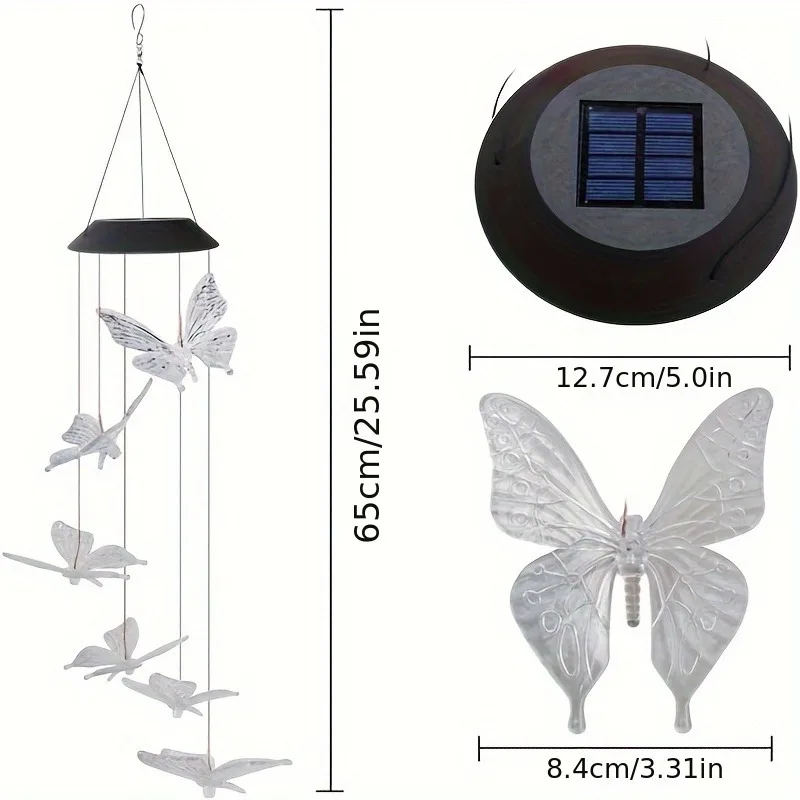 LED Solar Wind Chimes Color Changing Butterfly Dragonfly Hummingbird Outdoor Gift - Image 2