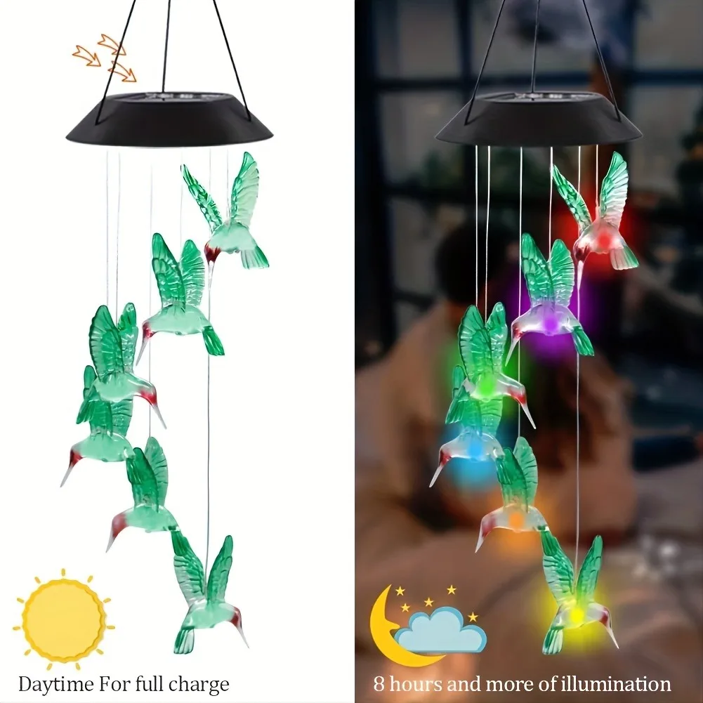 LED Solar Wind Chimes Color Changing Butterfly Dragonfly Hummingbird Outdoor Gift - Image 3