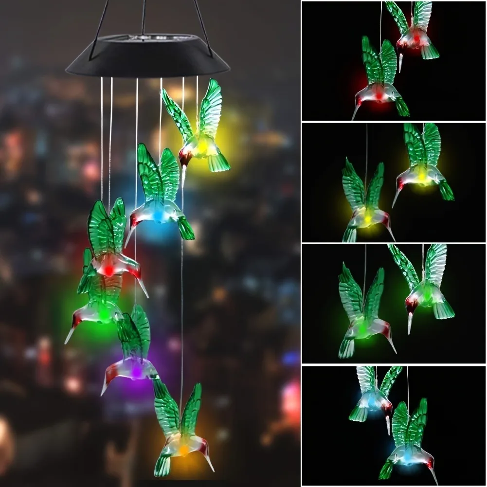 LED Solar Wind Chimes Color Changing Butterfly Dragonfly Hummingbird Outdoor Gift - Image 5