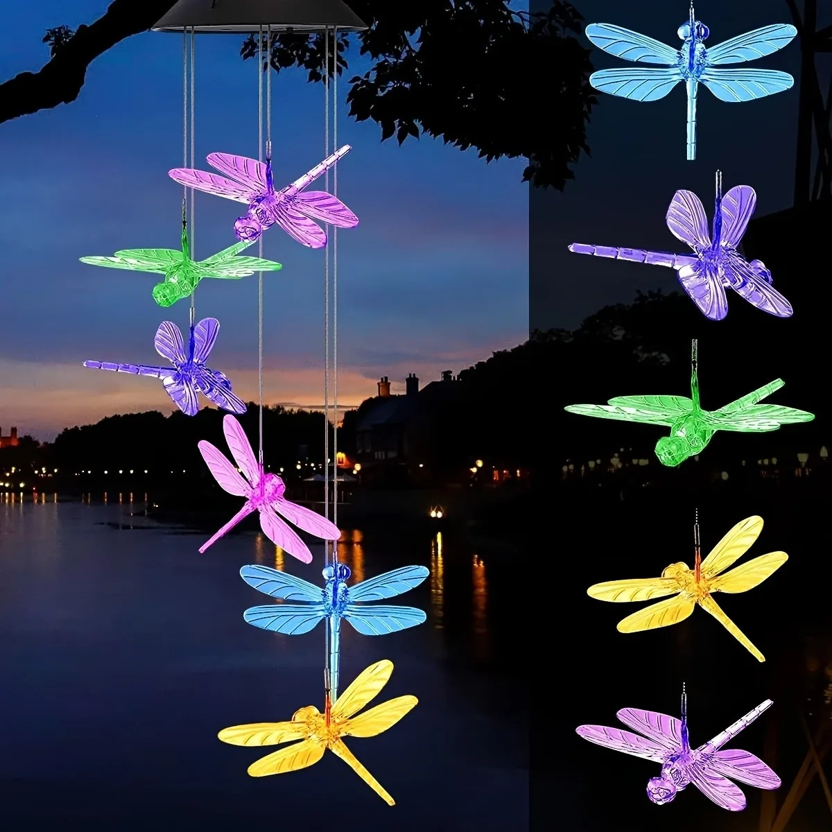 LED Solar Wind Chimes Color Changing Butterfly Dragonfly Hummingbird Outdoor Gift - Image 6