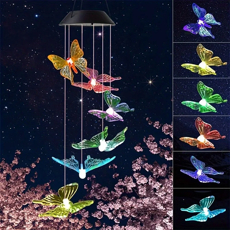 LED Solar Wind Chimes Color Changing Butterfly Dragonfly Hummingbird Outdoor Gift - Image 7
