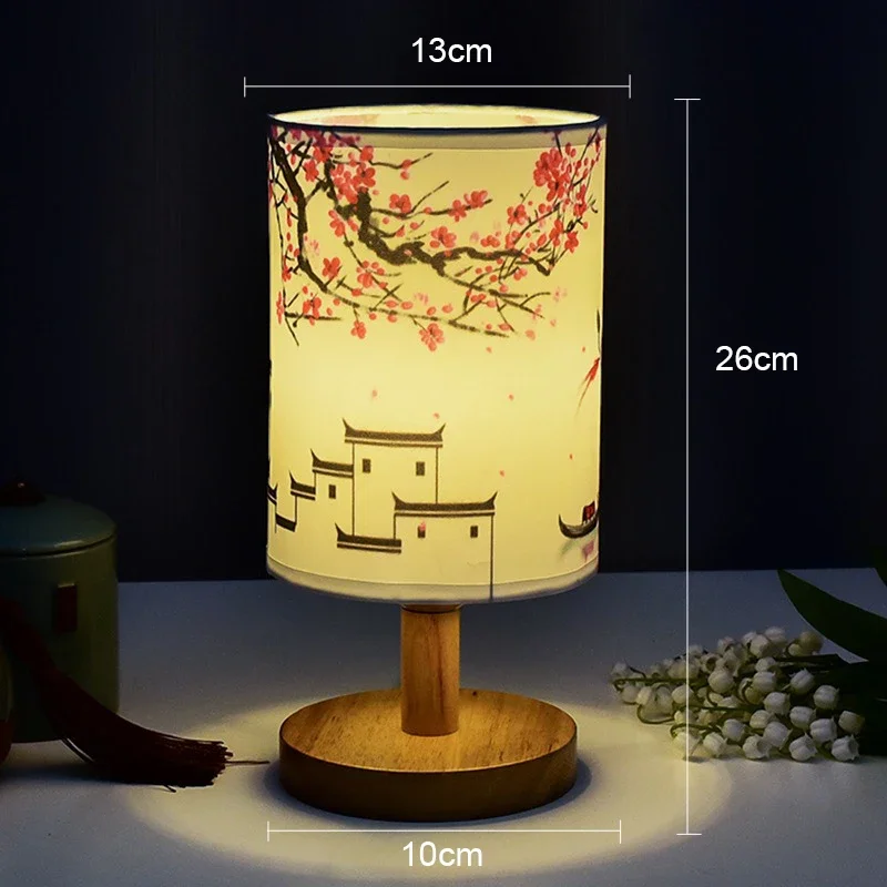 LED Square Table Lamp Dimmable Bedside Light Fabric Shade Chinese Style Decor - Image 10