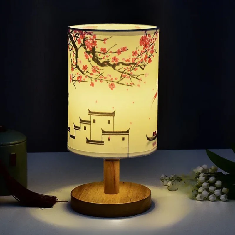 LED Square Table Lamp Dimmable Bedside Light Fabric Shade Chinese Style Decor - Image 12
