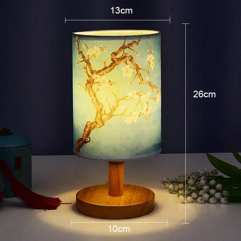 LED Square Table Lamp Dimmable Bedside Light Fabric Shade Chinese Style Decor - Image 8