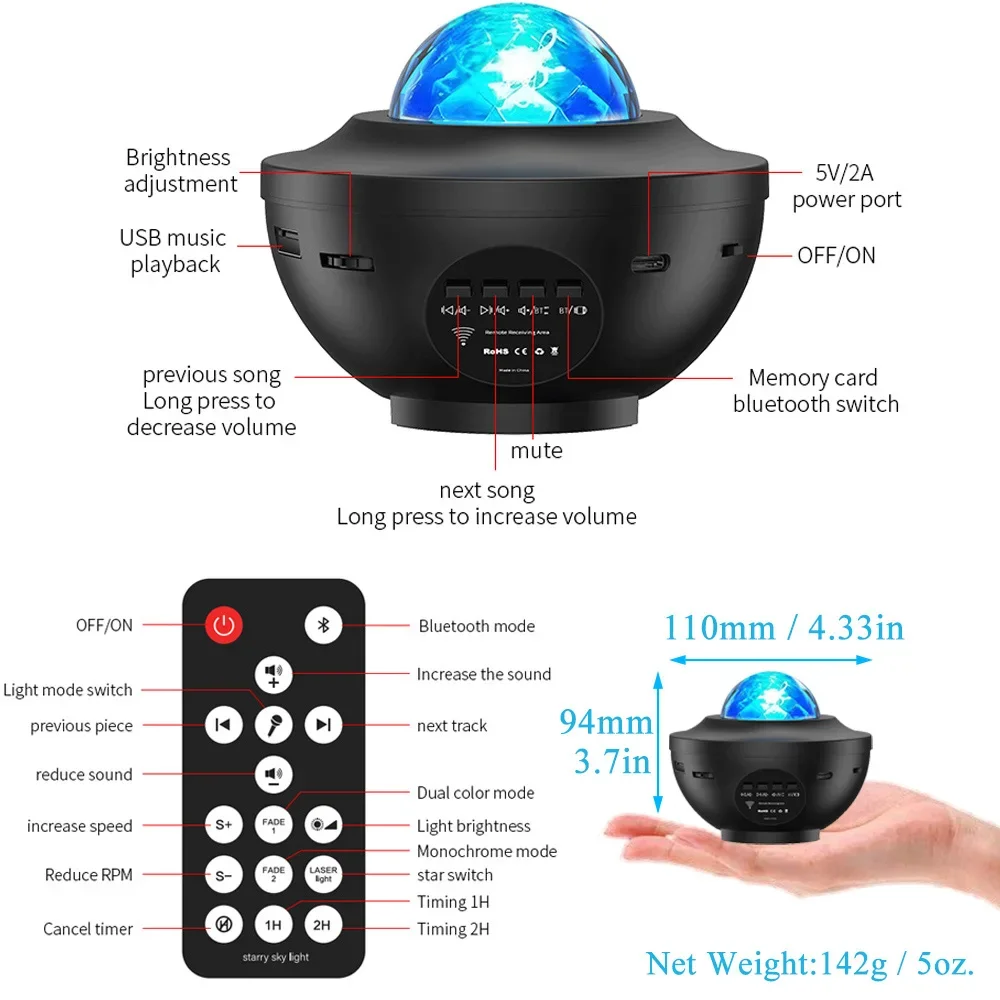 LED Starry Galaxy Projector Night Light Bluetooth Music Colorful Star Lamp Gift - Image 6
