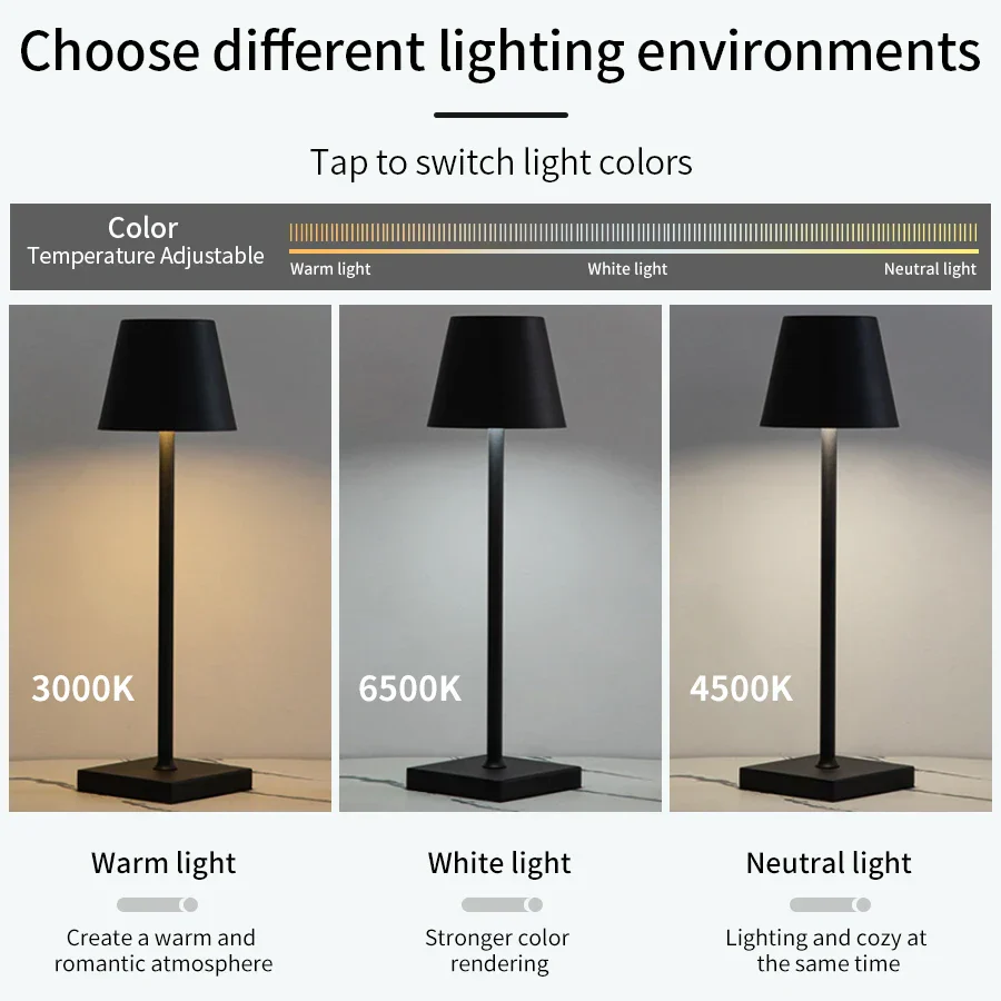LED Table Lamp 3-Level Dimmable Wireless Touch Desk Lamp USB Rechargeable Night Light - Image 5