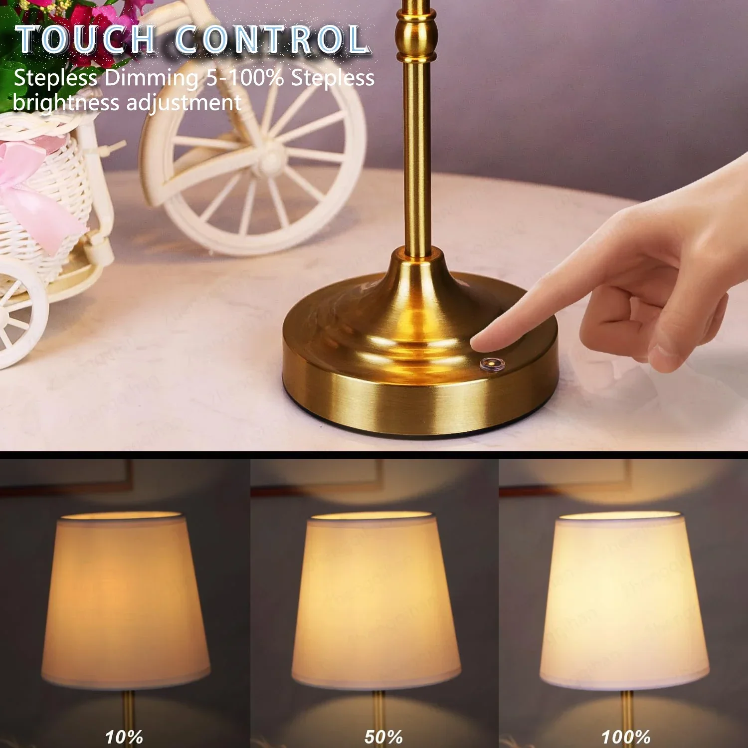 LED Touch Table Lamp Rechargeable Cordless Dimmable Bedside Reading Light - Image 2