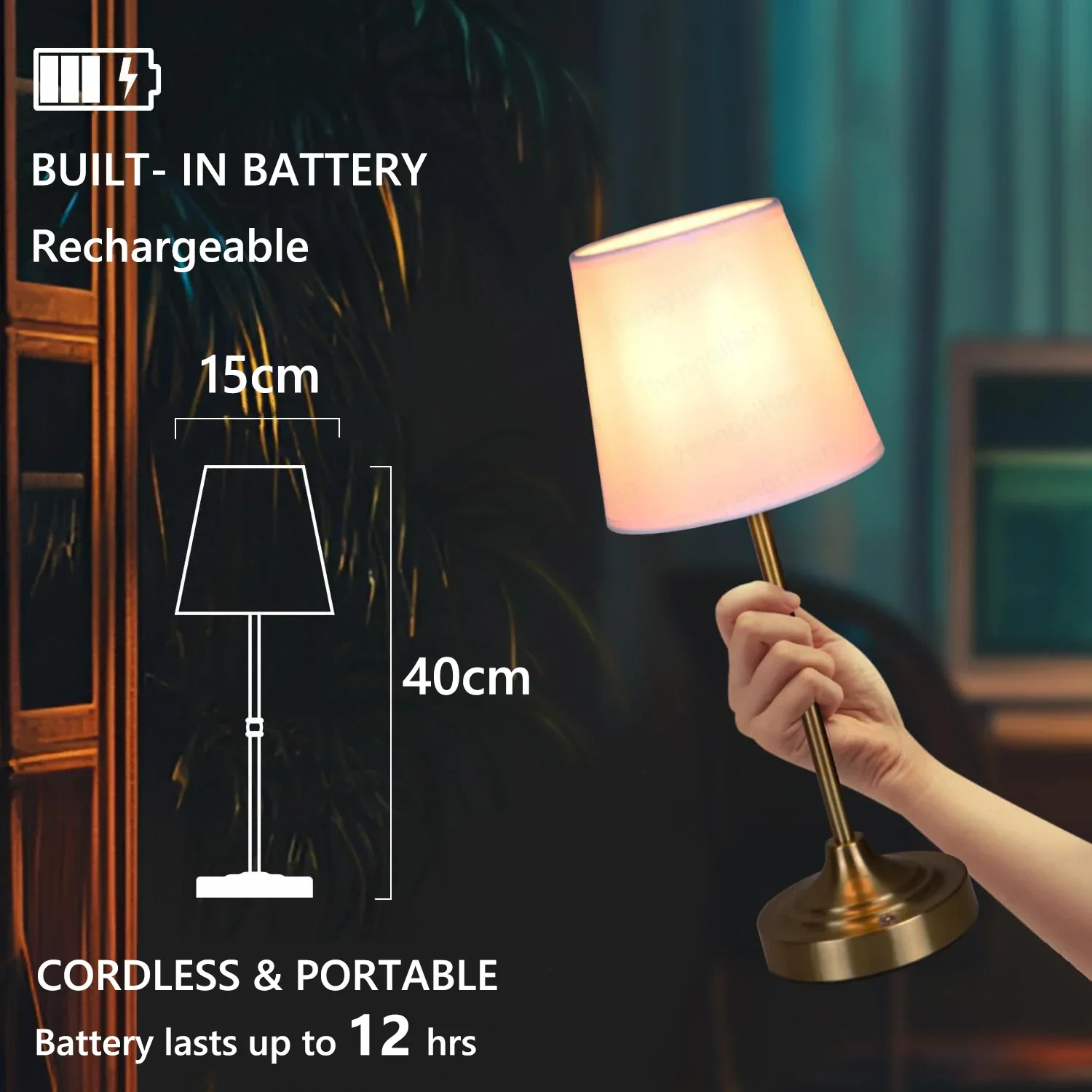 LED Touch Table Lamp Rechargeable Cordless Dimmable Bedside Reading Light - Image 3