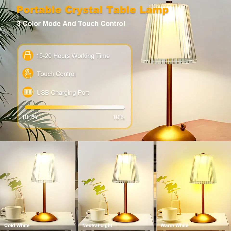 LED Touch Table Lamp Rechargeable Dimmable Bedside Light for Bedroom Bar Hotel - Image 3