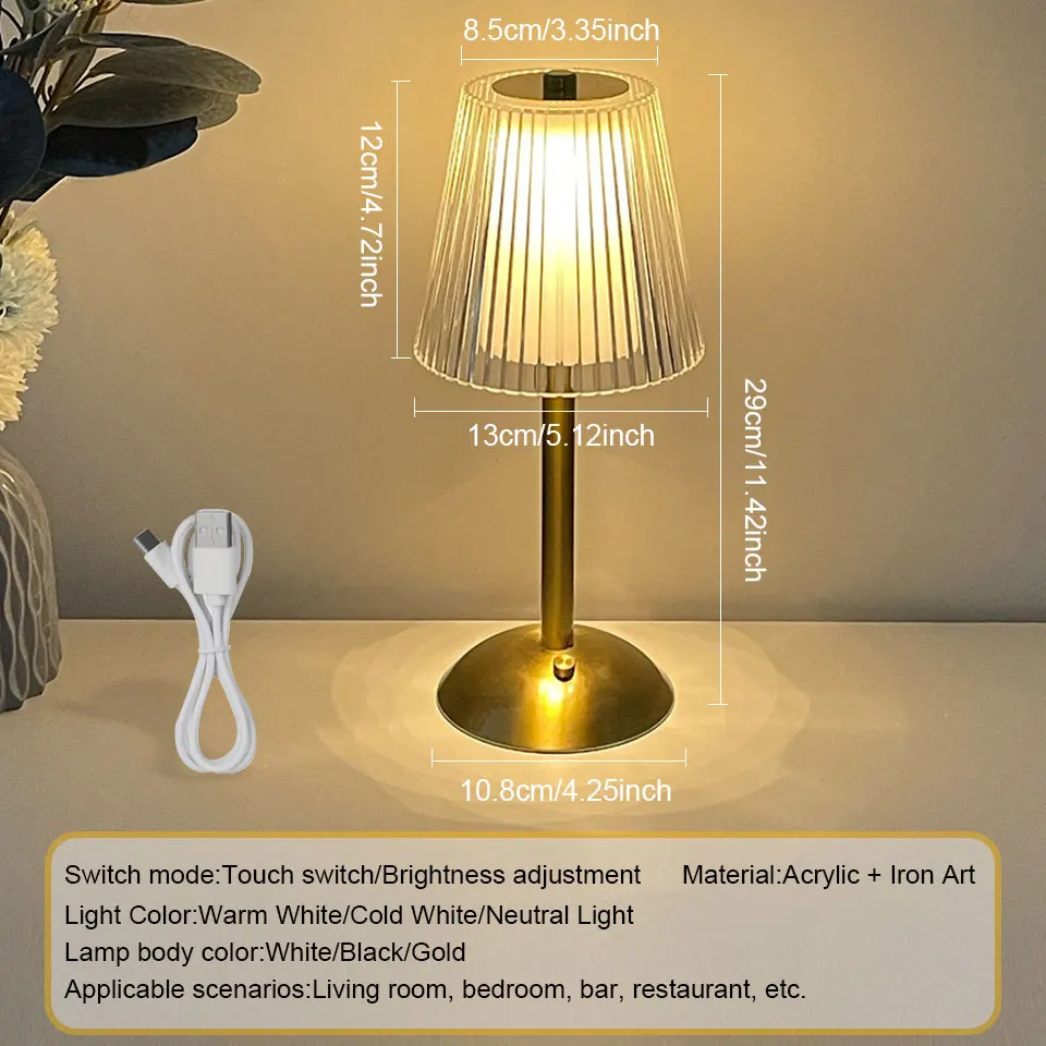 LED Touch Table Lamp Rechargeable Dimmable Bedside Light for Bedroom Bar Hotel - Image 4