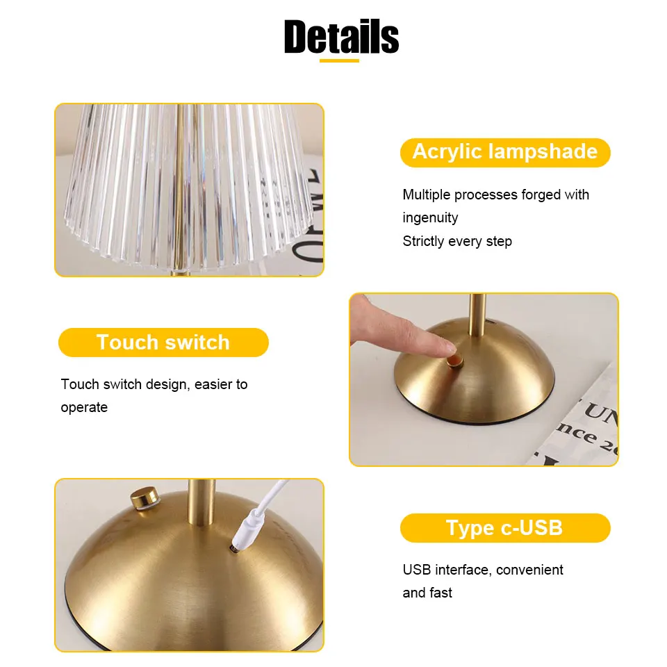LED Touch Table Lamp Rechargeable Dimmable Bedside Light for Bedroom Bar Hotel - Image 5