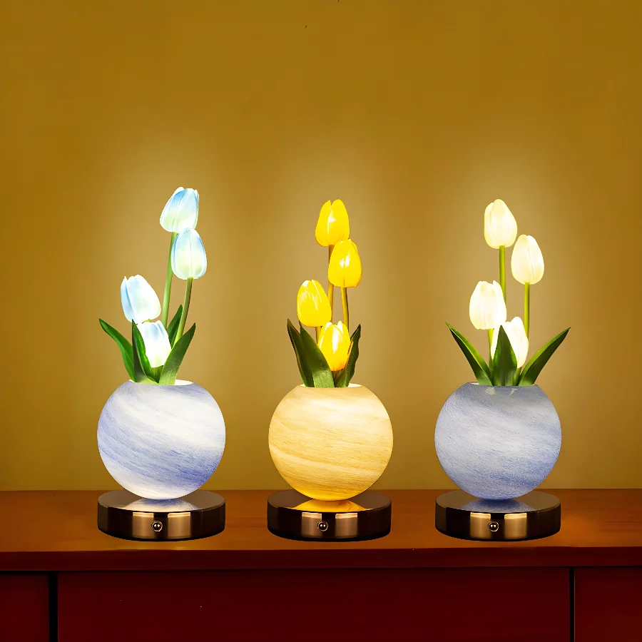 LED Tulip Night Light Bedroom Ambient Desk Lamp Planet Bouquet Decor - Image 2