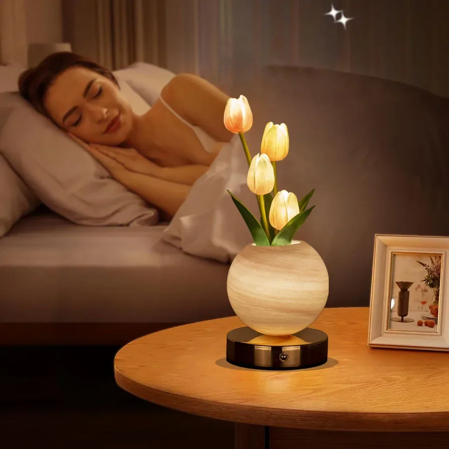 LED Tulip Night Light Bedroom Ambient Desk Lamp Planet Bouquet Decor - Image 5