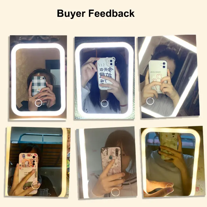 LED Vanity Makeup Mirror Touch Screen USB Rechargeable 3 Colors Dimmable Portable - Image 5
