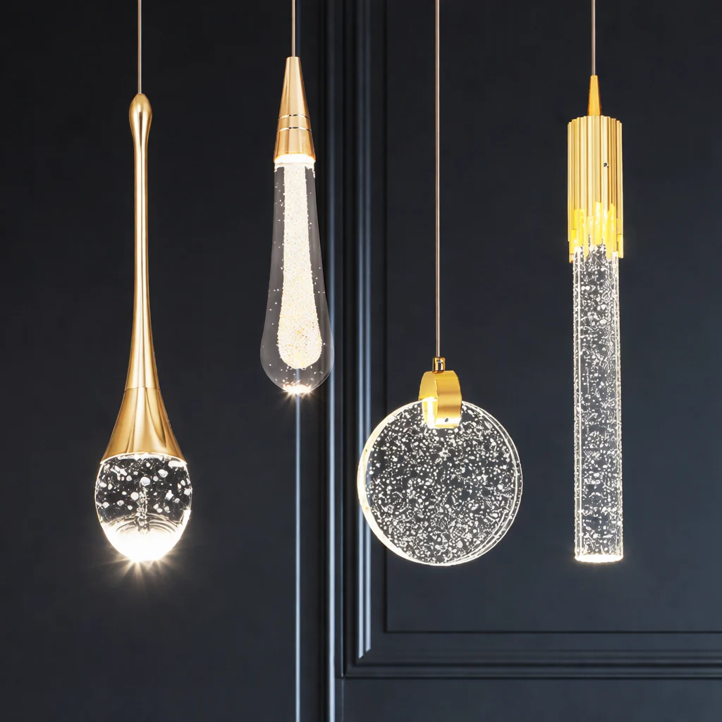 LED Water Drop Bubble Pendant Light Crystal Hanging Lamp Bedroom Dining Decor