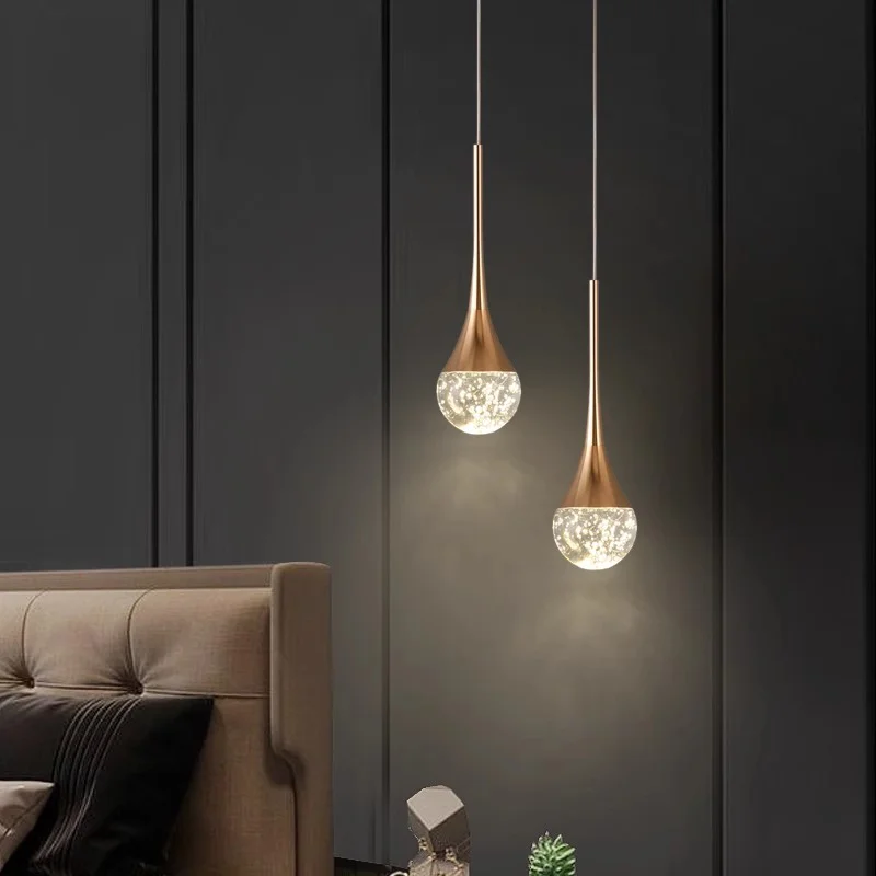 LED Water Drop Bubble Pendant Light Crystal Hanging Lamp Bedroom Dining Decor - Image 3