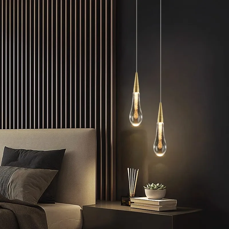 LED Water Drop Bubble Pendant Light Crystal Hanging Lamp Bedroom Dining Decor - Image 4
