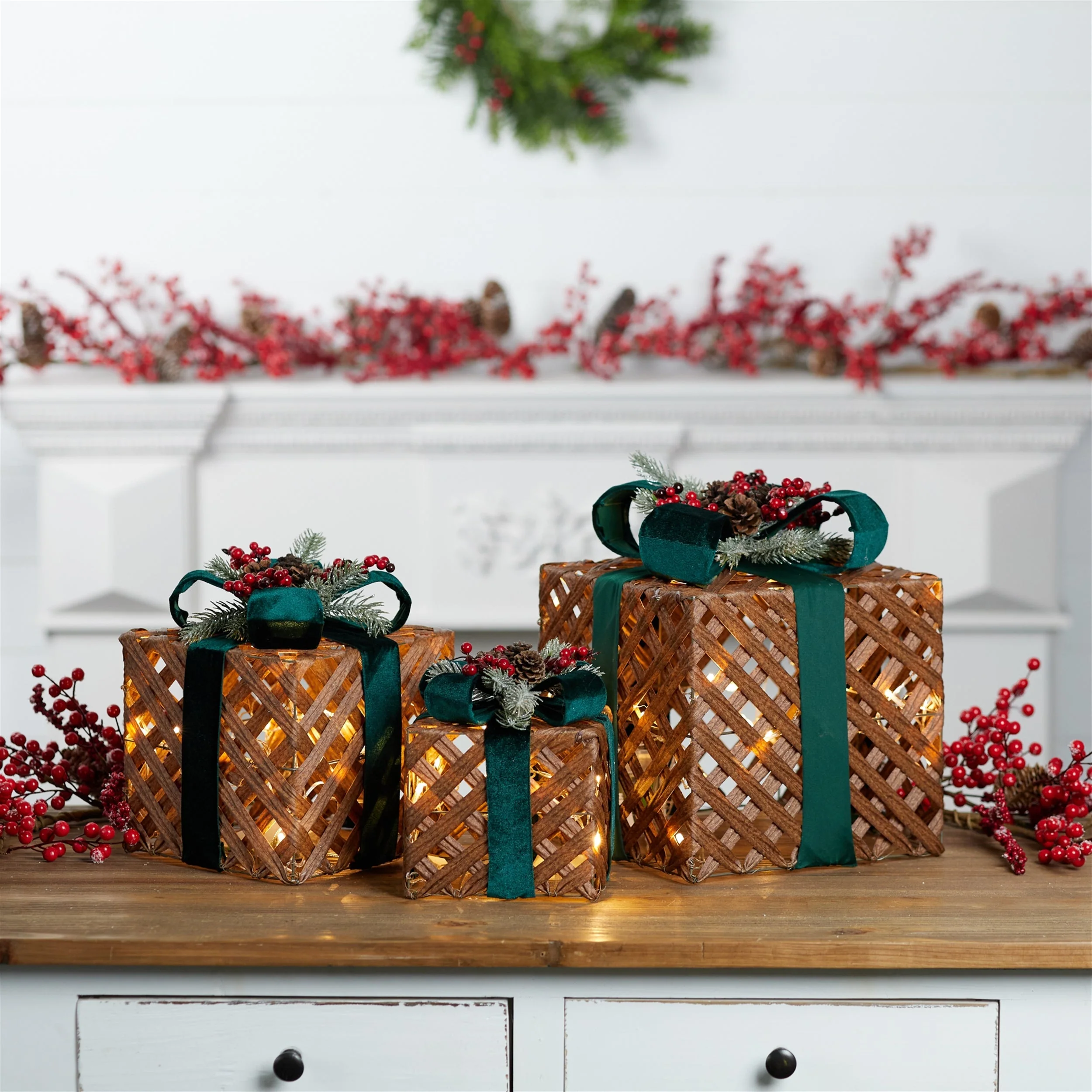 LED Woven Packages with Bow Arrangement (Set of 3) - Image 2