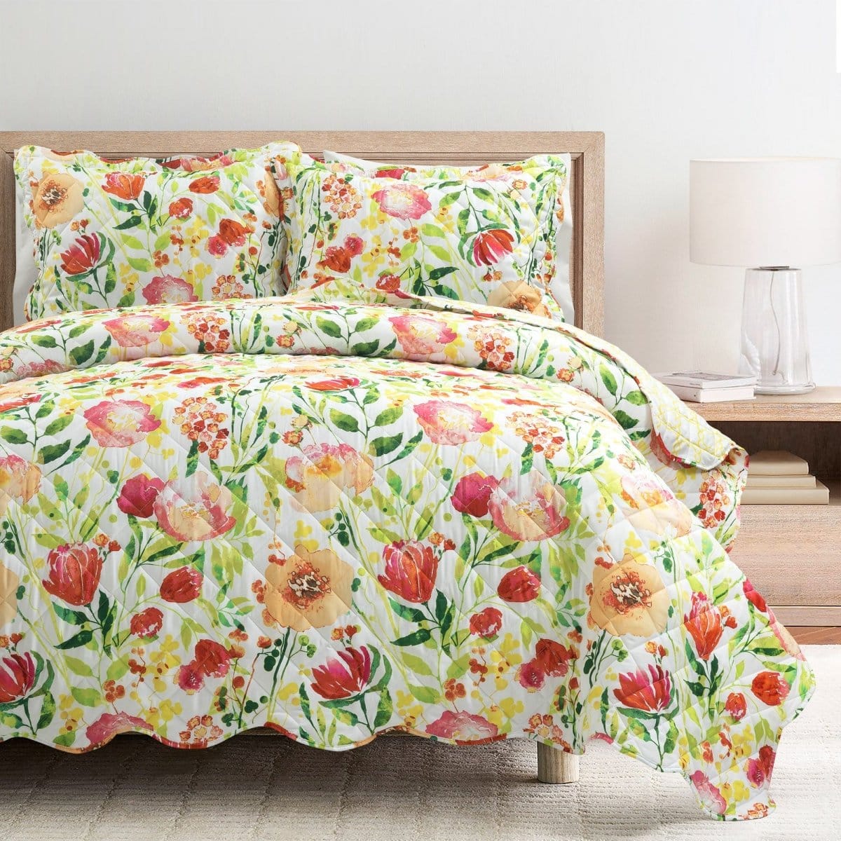 Leilani Watercolor Scallop Edged Floral 3 Piece Quilt Set - Image 3