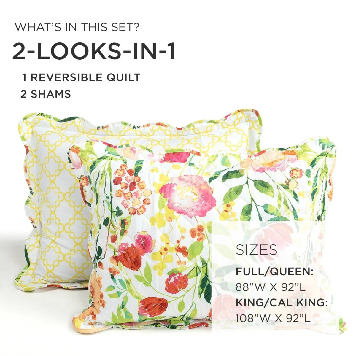 Leilani Watercolor Scallop Edged Floral 3 Piece Quilt Set - Image 9