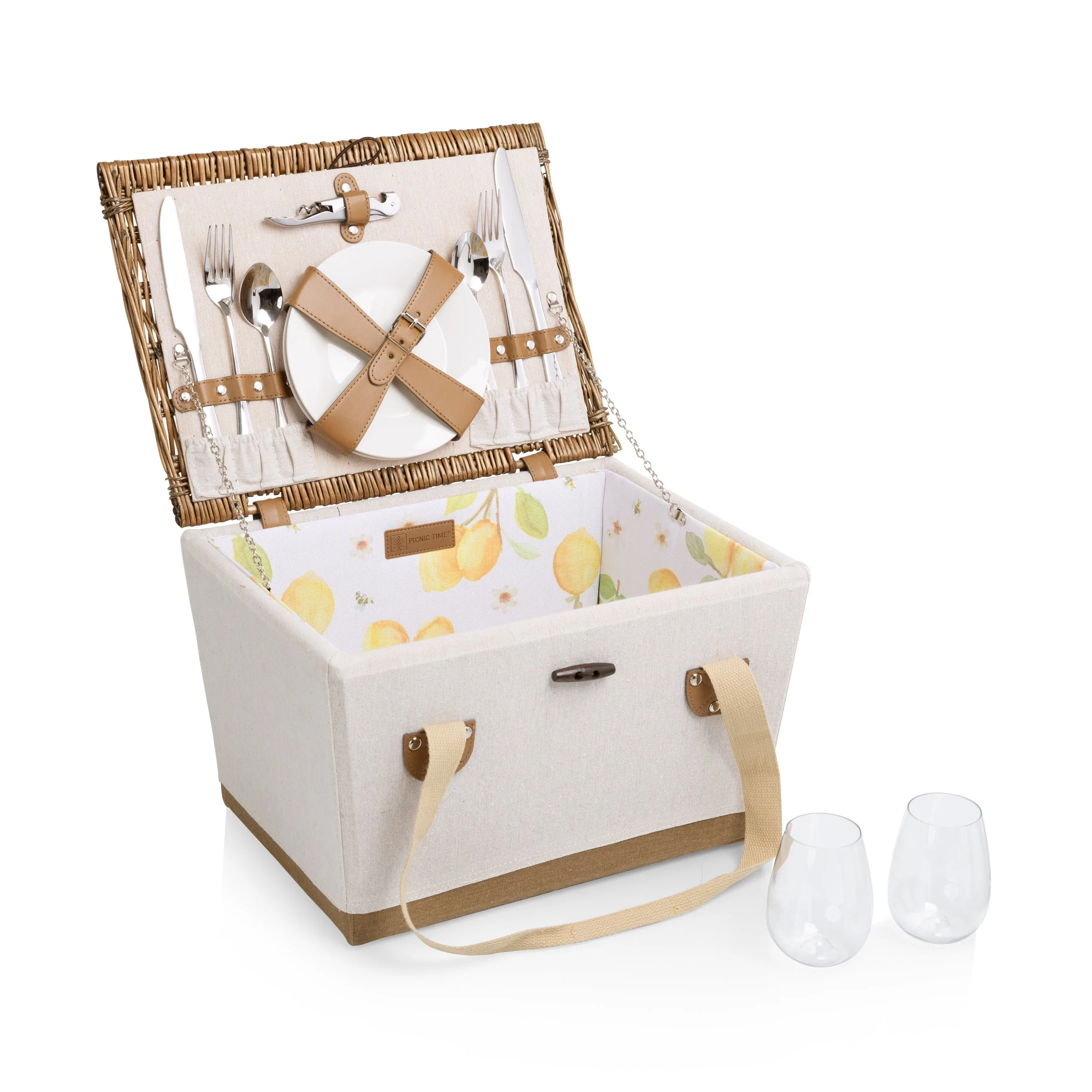 Lemongrove Picnic Basket for 2 - Bees & Lemons - Image 3