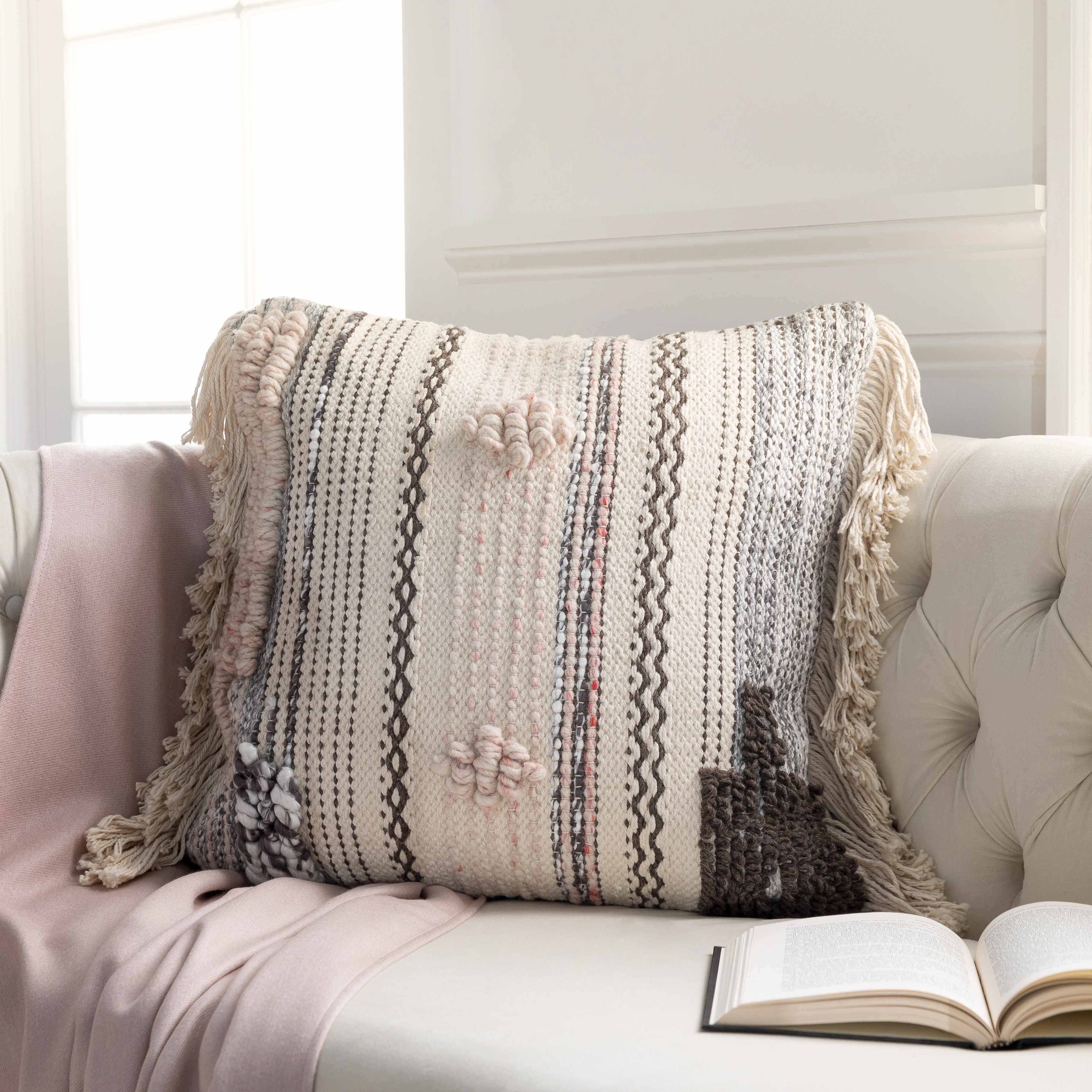 Lenorah Pink&White Textured Throw Pillow - Clearance - Image 3