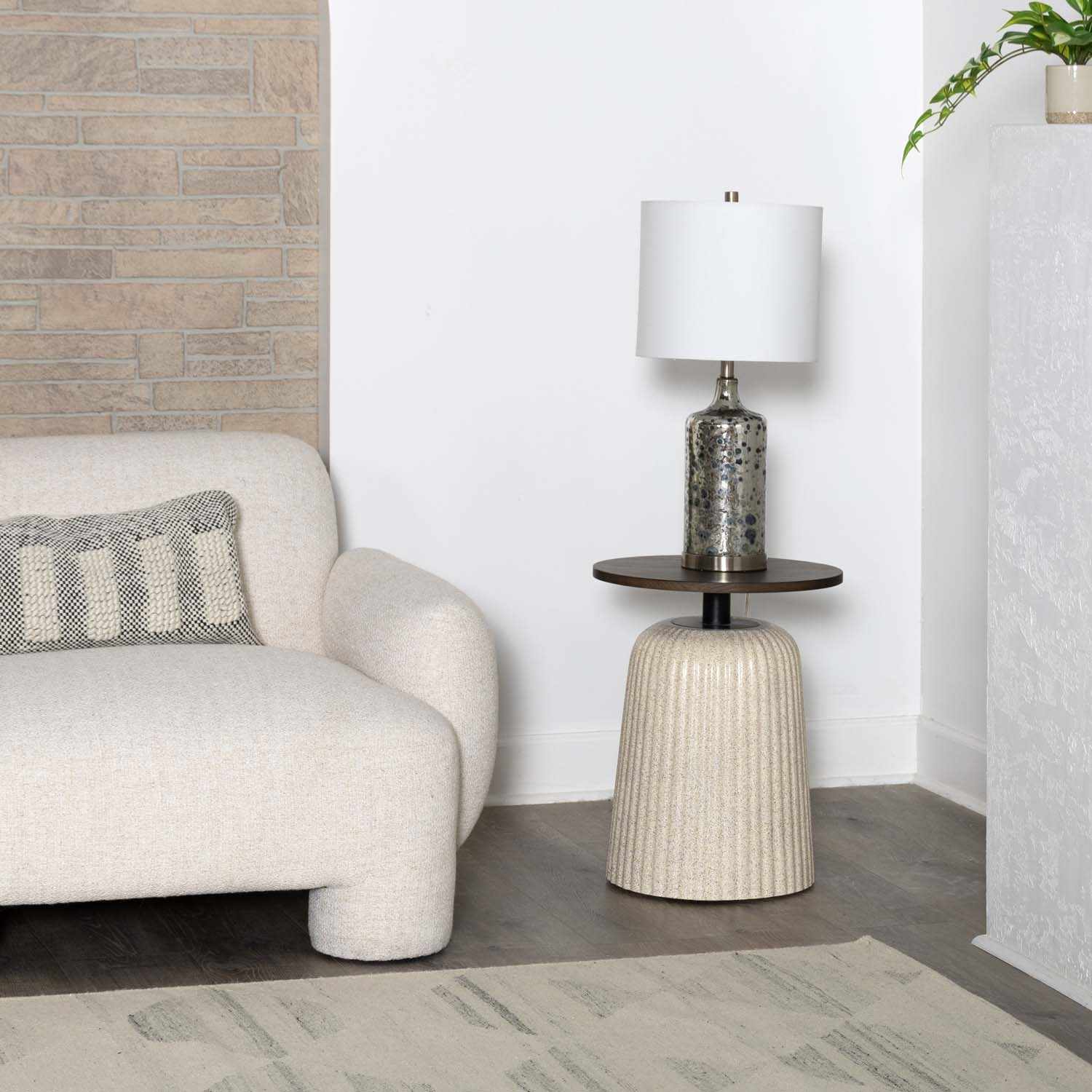 Lentner Ribbed White Ceramic Table Lamp - Image 3