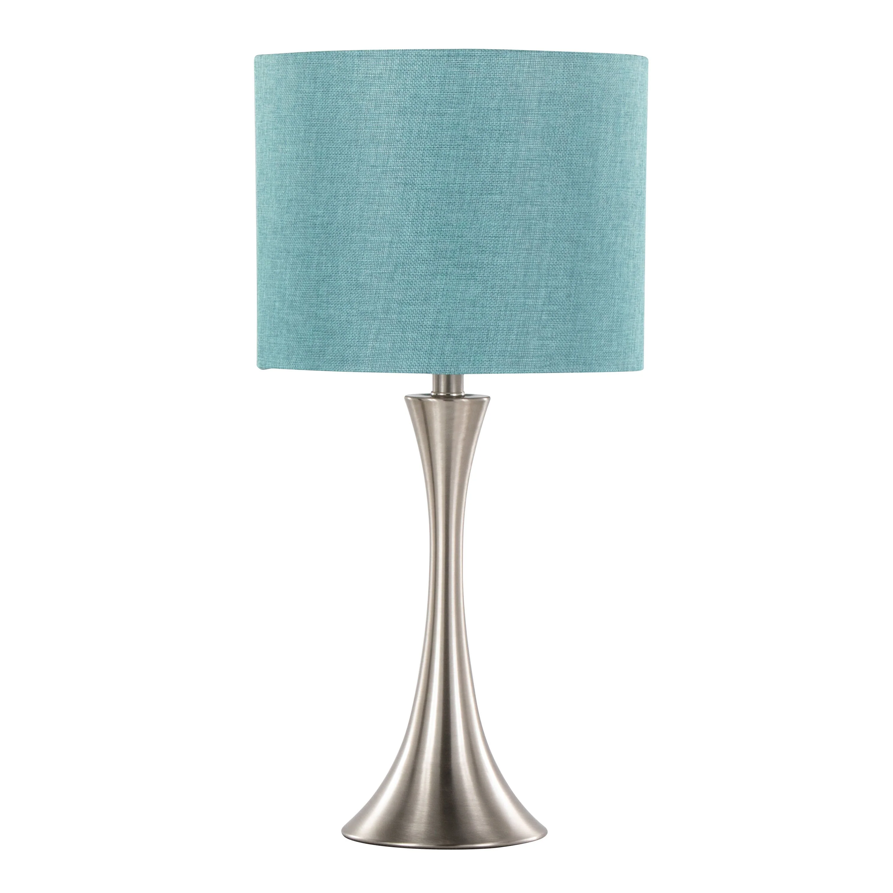 Lenuxe 24" Contemporary Metal Table Lamp Set in Brushed Nickel with Turquoise Shade - Set of 2 - Image 2