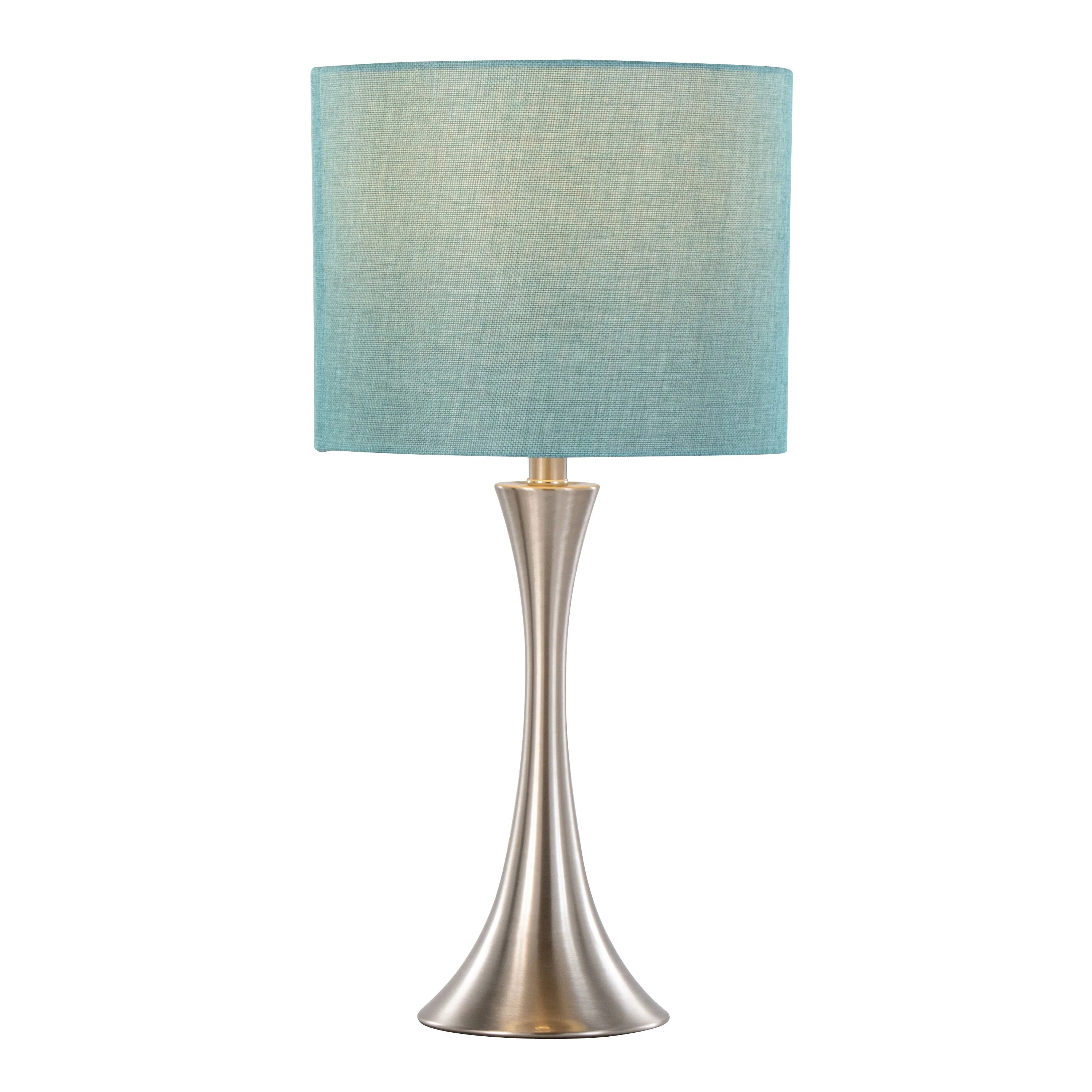 Lenuxe 24" Contemporary Metal Table Lamp Set in Brushed Nickel with Turquoise Shade - Set of 2 - Image 3