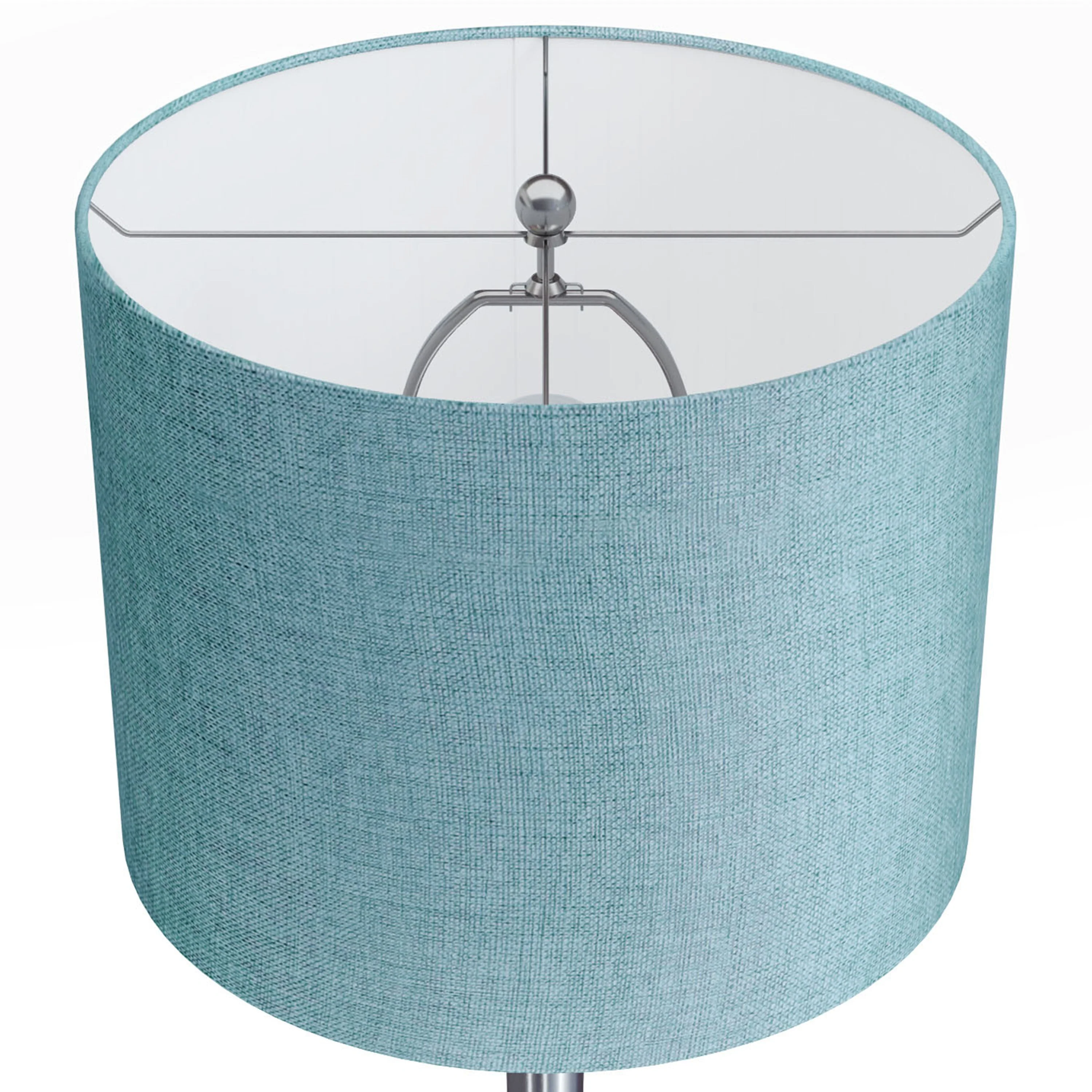 Lenuxe 24" Contemporary Metal Table Lamp Set in Brushed Nickel with Turquoise Shade - Set of 2 - Image 4