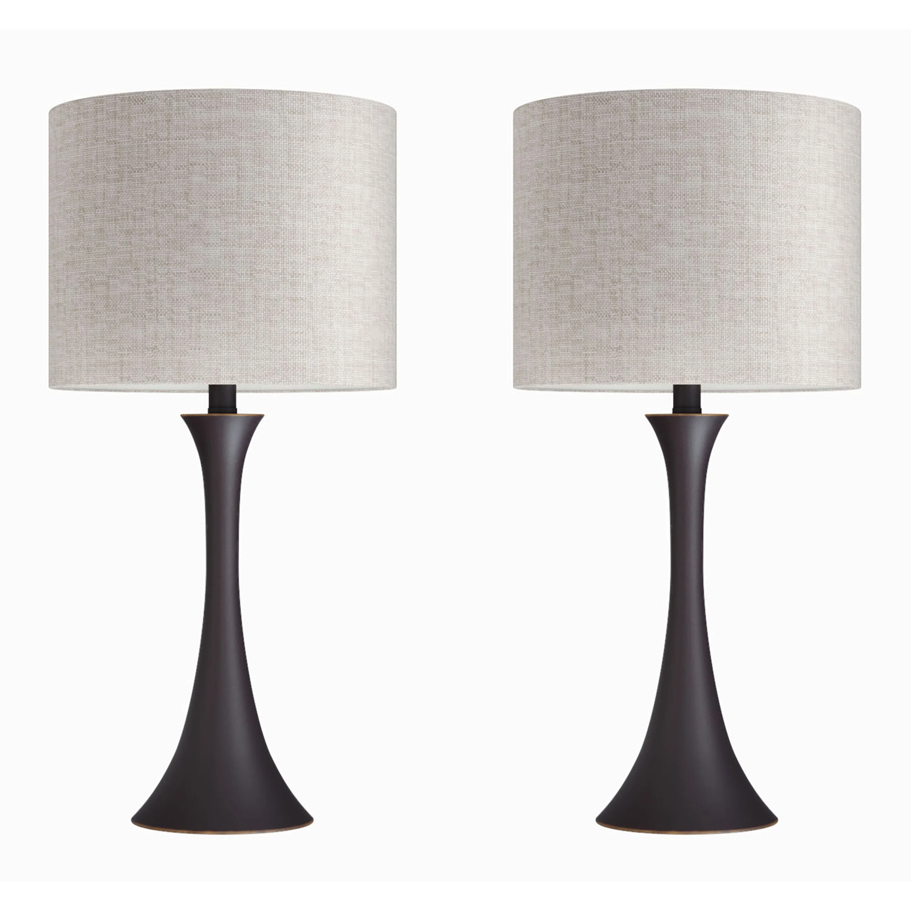 Lenuxe 24" Contemporary Metal Table Lamp Set in Oil Rubbed Bronze with Natural Linen Shade