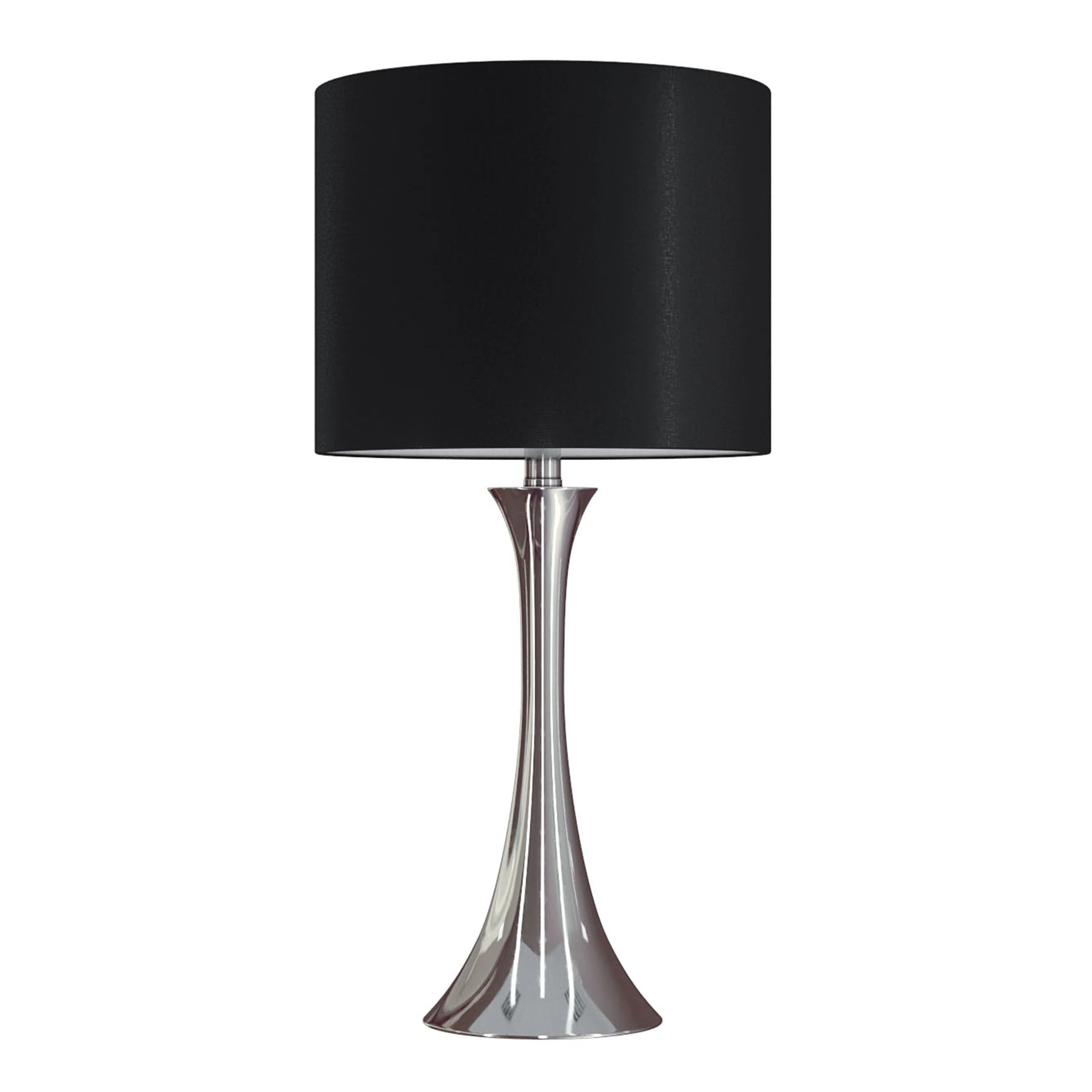 Lenuxe 24' Contemporary Metal Table Lamp Set in Polished Nickel with Black Silk-like Shade - Image 2